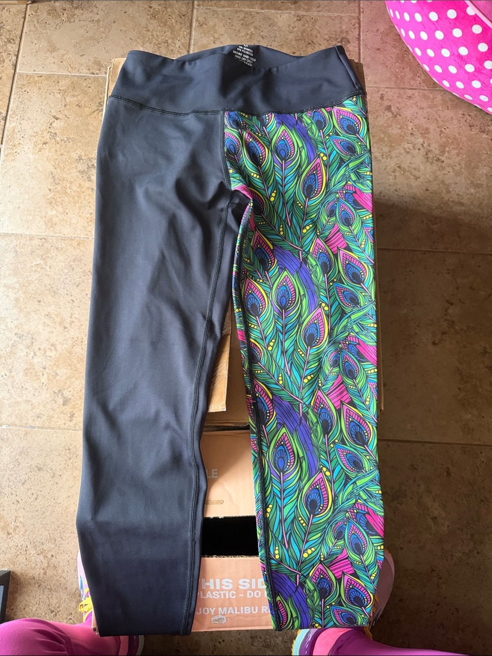 Feed Me Fight Me Girls' Leggings - Black & Multicolor Peacock